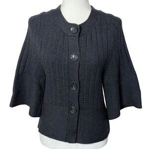 Banana Republic Cardigan Small Gray 100%‎ Wool Knit Big Button Sweater Fisherman